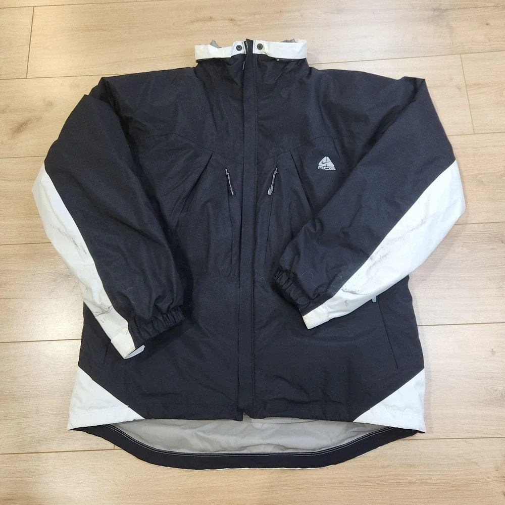 Y2K Nike ACG Jacket Mens Large Black White Hooded Full Zip Ski Snowboard